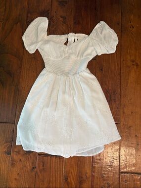 Hollister White Eyelet Puff-Sleeve Mini Dress with Shorts
